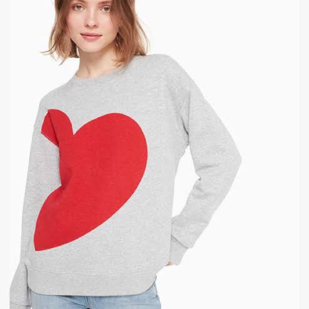 Authentic NWOT kate spade Gray Long-Sleeve Tee with Red Heart